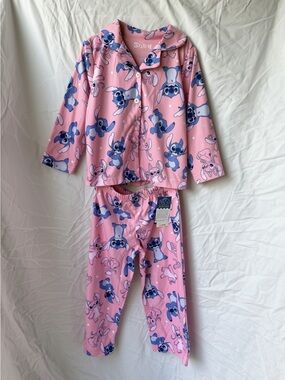 Disney Pink Pajama Set with Blue Stitch Print